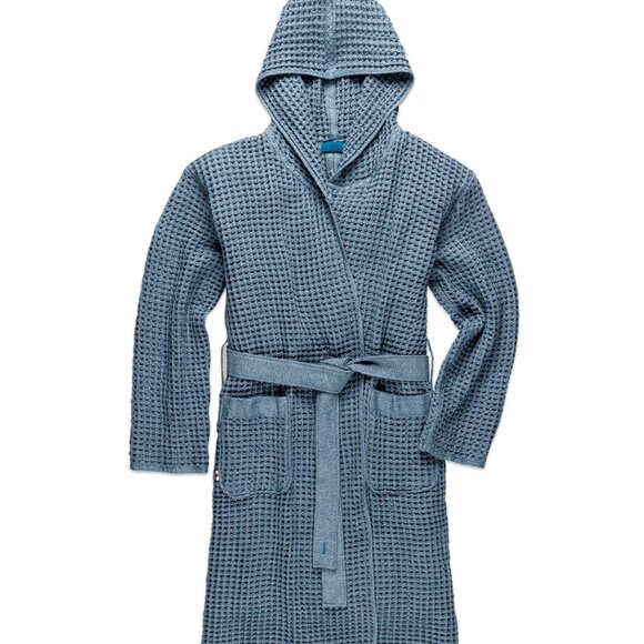 Onsen Supima® Waffle Bath Robe size Small color: Denim - Picture 2 of 4